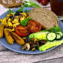 English Breakfast with Scrambled Tofu and Sausages